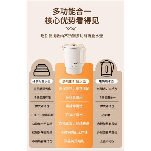 新款不鏽鋼可折疊燒水壺旅行小型熱水壺保溫燒水一體