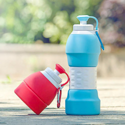 580ml食品級矽膠旅行折疊水壺可攜式戶外運動騎行防燙個性伸縮水瓶