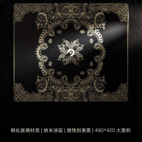 AngryMiao/怒喵【黑金腰果花】鋼化玻璃滑鼠墊電競遊戯FPS專用