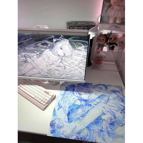 Hachiware[ice]二次元微蝕刻塗層鋼化玻璃滑鼠墊電競遊戯FPS專用