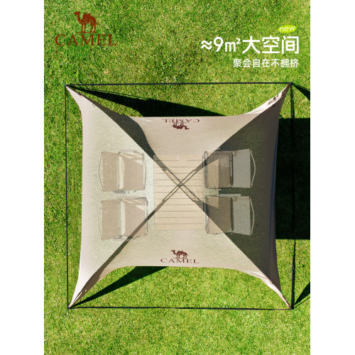 駱駝穹頂天幕帳篷戶外露營一體遮陽棚黑膠防曬簡易速開傘布新款