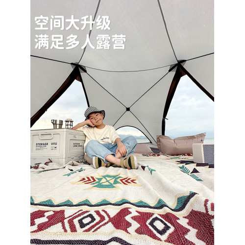 戶外露營帳篷全自動六角速開帳篷可攜式折疊黑膠防曬防雨徒步帳篷