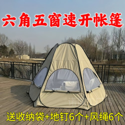 六角帳篷戶外野營露營過夜速開免折疊免搭帳篷可攜式防曬防蟲遊