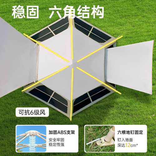 二合一天幕六角黑膠帳篷野戶外防曬全自動速開露營裝備折疊便捷式