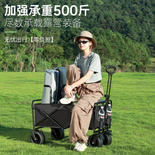 戶外營地折疊拉桿車野餐車購物小推車加長買菜四輪手推車露營車