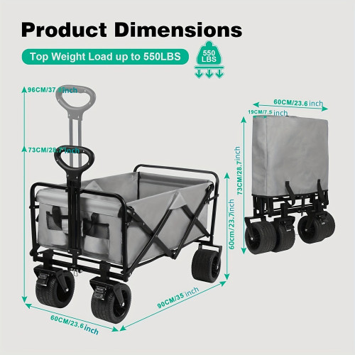 Heavy Duty Folding Wagon with 550lbs Weight Capacity,