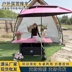 168*60桌板推車帶遮陽傘擺攤車大容量折疊多用途可攜式可攜式營地車