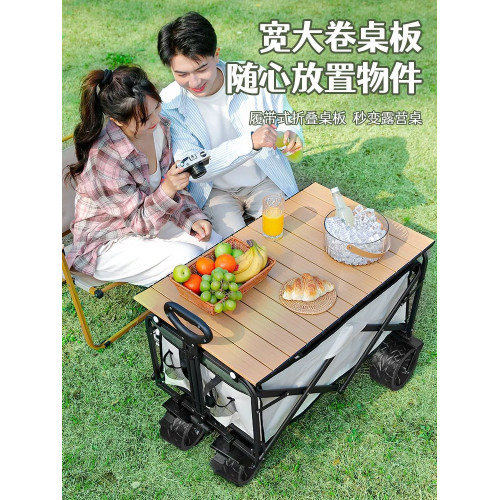 新款寬輪戶外露營地擺攤快遞小推野餐車可攜式可折疊家用霤娃釣魚