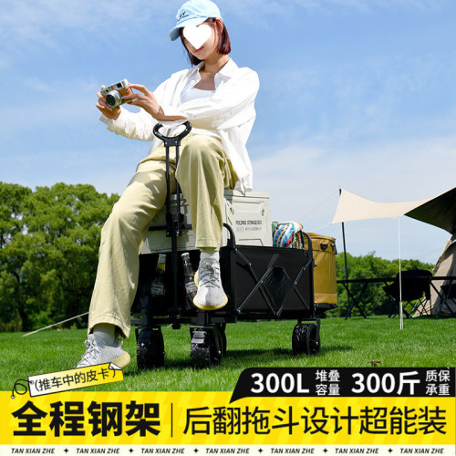 露營推車可折疊戶外手推野餐車可攜式營地拖車拉桿多功能野營擺攤車