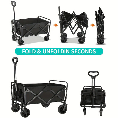 Heavy Duty Foldable Utility Cart with Adjustable Handle & 2
