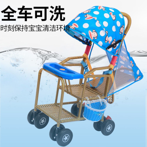 嬰兒手推車兒童仿藤編織推車可坐可躺嬰兒藤椅推車寶寶避震座椅夏