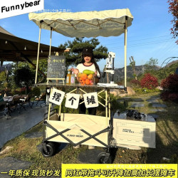 可攜式拖鬥露營車擺攤車可折疊野餐車手拉車露營車可坐雙人野營車