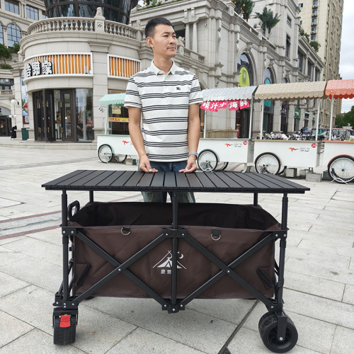 升級雙底折疊露營車可拆卸桌板擺攤專用遮陽傘戶外可攜式拉貨營地車