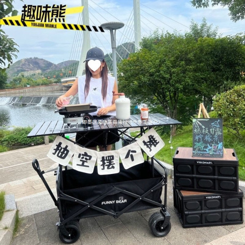 升降野餐車小推車推車折疊鐵折疊桌子網紅擺攤車戶外露營可擺地攤