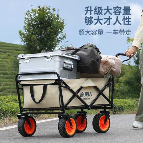 原始人戶外露營推車可折疊四輪小推車野餐車營地拖車桌板拉桿拉車