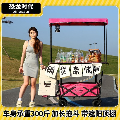 網紅推車可折疊遮陽棚擺攤車野餐車擺地攤可攜式拖車拉桿多功能擺攤