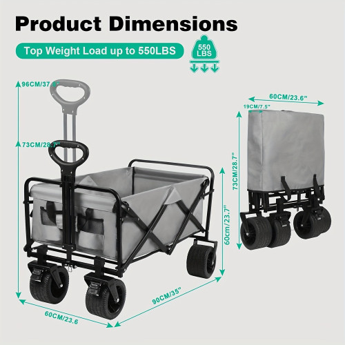1PC Heavy Duty Folding Wagon with 550lbs Weight Capacity,