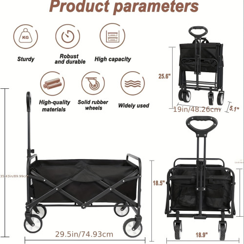 Extra Thick Steel Frame Heavy Duty Folding Camping Cart