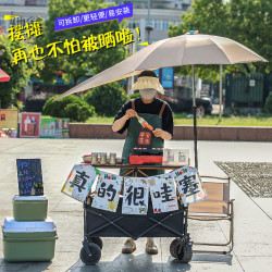 可攜式擺攤小推車營地拖車戶外可折疊帶傘露營推車防雨防曬野餐