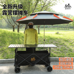 加長大桌板擺攤車可折疊升降碳鋼聚攏擺攤小吃車夜市帶遮陽露營車