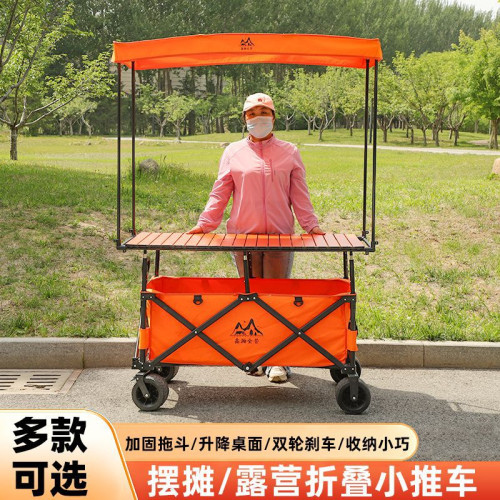 加長大桌板擺攤車可折疊升降碳鋼聚攏擺攤小吃車夜市帶遮陽露營車