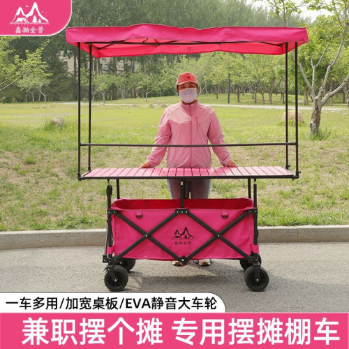 加長大桌板擺攤車可折疊升降碳鋼聚攏擺攤小吃車夜市帶遮陽露營車
