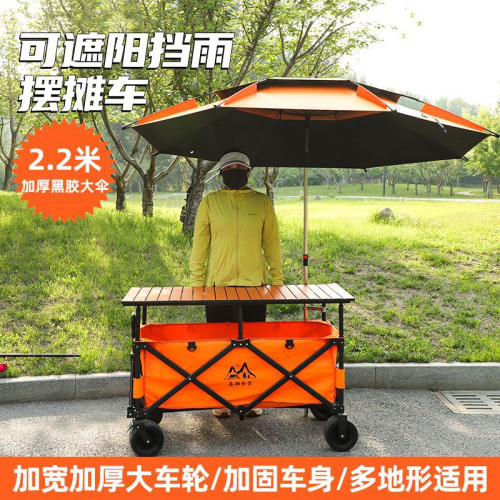 加長大桌板擺攤車可折疊升降碳鋼聚攏擺攤小吃車夜市帶遮陽露營車