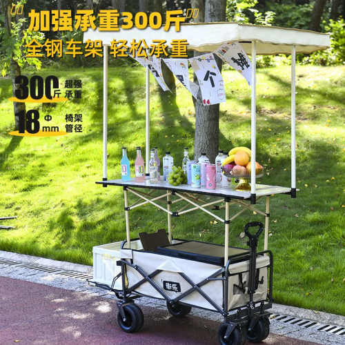 可攜式升降露營車擺攤車可折疊野餐手拉車露營可坐雙人野營可調節