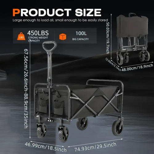 Heavy Duty Folding Garden Cart with 360° All Terrain