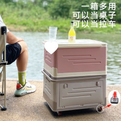 擺攤戶外露營加厚大可折疊帶輪子拉桿側開噹桌子車用儲物箱小推車