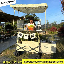 可攜式拖鬥露營車擺攤車可折疊野餐車手拉車露營車可坐雙人野營車