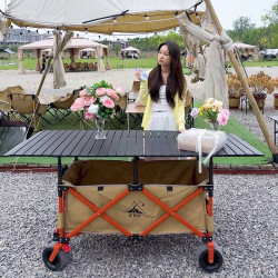 帶桌板擺攤車戶外營地可攜式手推車露營野餐市集攤位露營車擺攤大號
