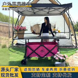 戶外帶桌板擺攤車拉車露營可攜式收納大容量推車大號擺攤遮陽露營車
