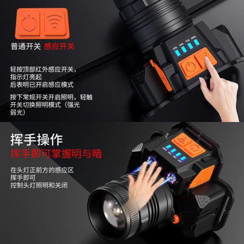 小野人頭燈超亮頭戴式充電強光手電筒釣魚專用感應夜釣燈耐