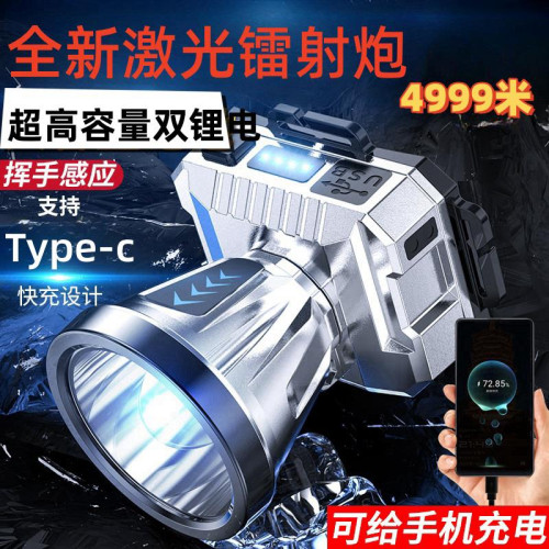 ✬LED感應頭燈強光充電超長遠射led強光手電筒雙鋰電戶外頭帶礦燈