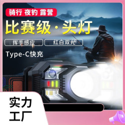 強光感應頭燈夜釣魚戶外可充電超亮長續航頭戴式小手電筒鋰電紅光