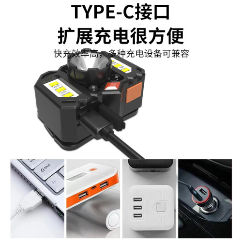 新款揮手感應頭燈 戶外LED內置強光充電電筒COB釣魚夜跑頭燈