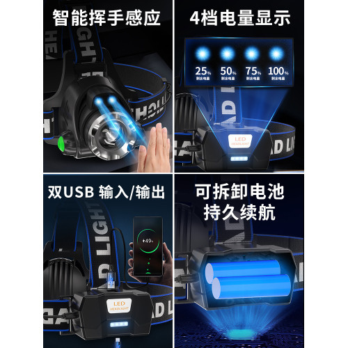 頭燈強光充電超亮超長續航頭戴式戶外釣魚感應夜釣鋰電手電筒
