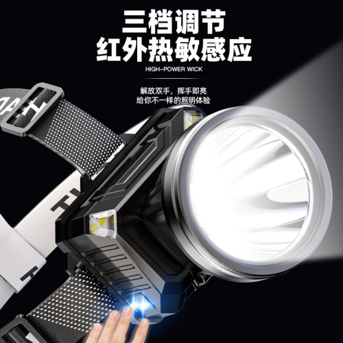 感應頭燈強光超亮遠射戶外頭戴式手電筒夜釣魚燈野外礦燈白雷射