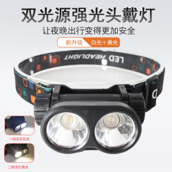 新款2LED強光頭燈智能夜釣警示頭燈釣魚紅白光USB充電可調節頭燈