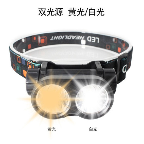 新款2LED強光頭燈智能夜釣警示頭燈釣魚紅白光USB充電可調節頭燈