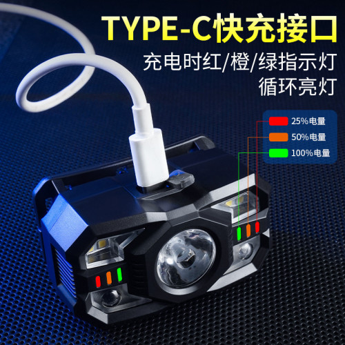 智能感應小頭燈長續航多光源充電戶外多功能頭戴手電筒夜釣燈