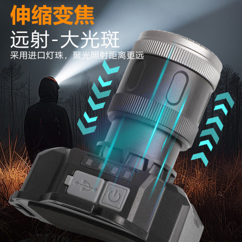 LED頭燈強光充電式戶外夜釣魚遠射手電筒超長待機耐用頭戴式礦燈