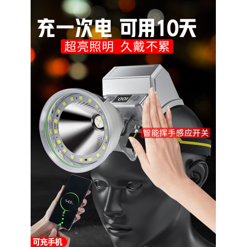 頭燈長續航強光鋰電充電超亮頭戴式感應夜釣魚燈戶外led礦燈