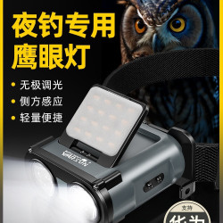 沃爾森貓頭鷹頭燈強光超亮夜釣魚感應充電超長續航頭戴帽夾燈頭燈