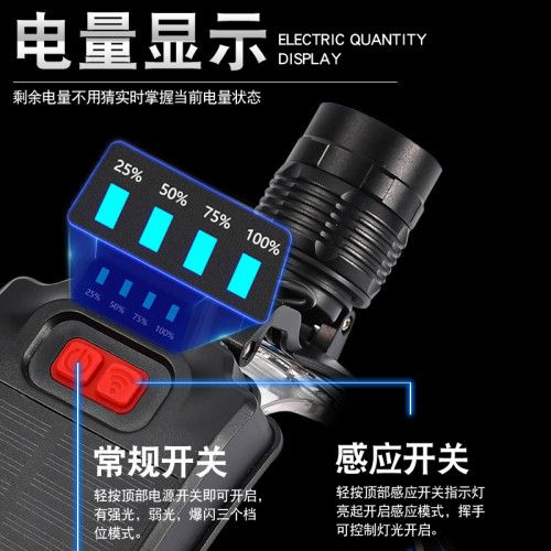 太陽能感應頭燈頭戴式夜釣燈強光鋁合金戶外照明燈釣魚燈