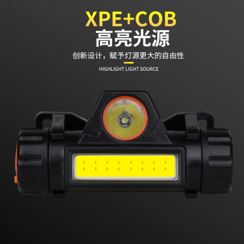 USB充電COB雙光源戶外超亮頭燈頭戴式強光磁鐵迷你礦燈野營釣魚燈