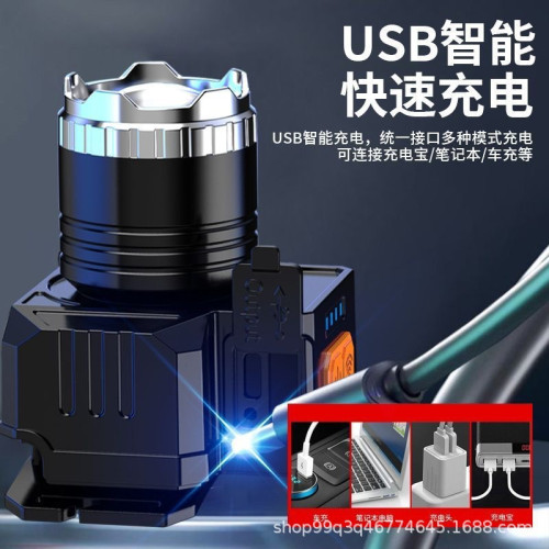 感應頭燈戶外強光白雷射LED充電夜釣魚超亮遠射伸縮變焦頭戴礦燈