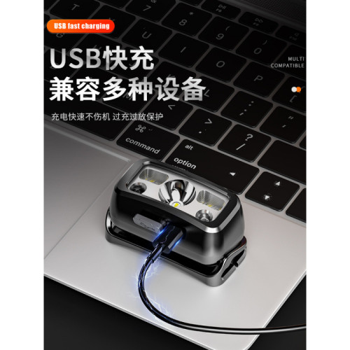 頭燈超亮可充電頭戴式強光感應手電筒小型夜釣魚續航登山照明電蒔
