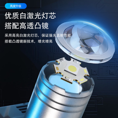 強光高亮夜釣白雷射手電筒高續航充電伸縮調光聚焦戶外野營頭燈